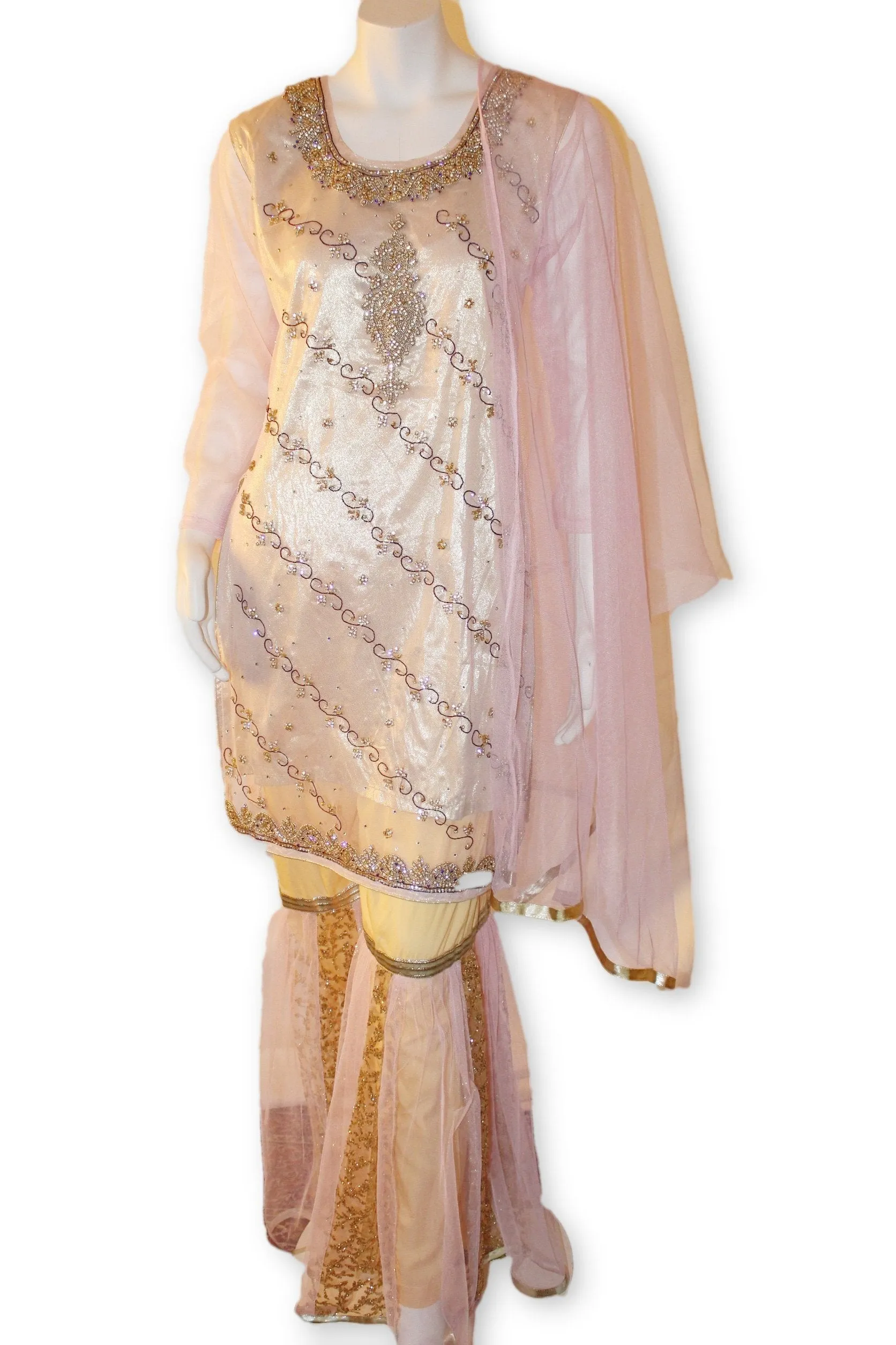 Fancy Net 3 Pcs Gharara Suit Party Wear Pakistani Indian Style