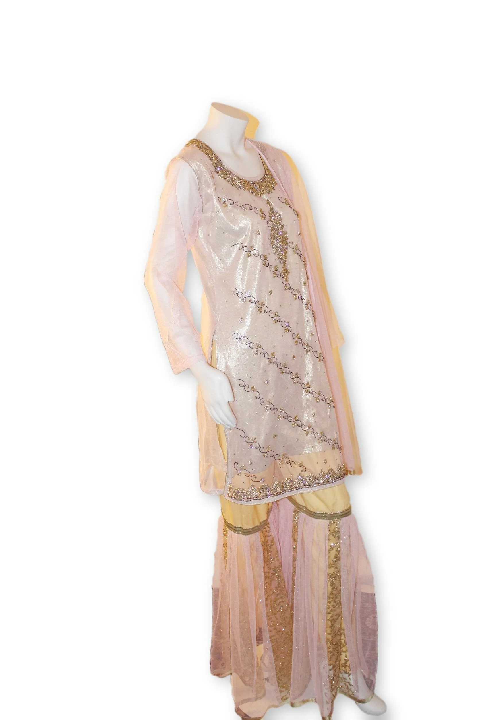 Fancy Net 3 Pcs Gharara Suit Party Wear Pakistani Indian Style