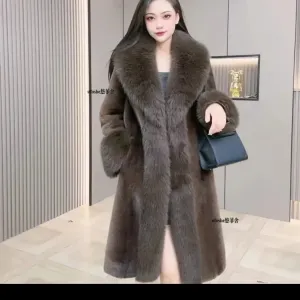 Faux Fur Coats Women Long Coat Thick Warm Turn Down Collar Elegant Maxi Open Stitch Spring Outerwear Autumn Winter Jackets