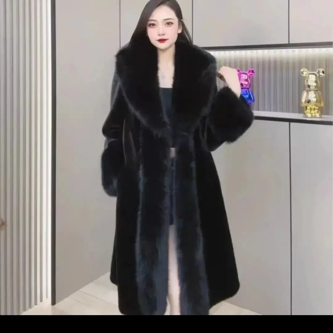 Faux Fur Coats Women Long Coat Thick Warm Turn Down Collar Elegant Maxi Open Stitch Spring Outerwear Autumn Winter Jackets