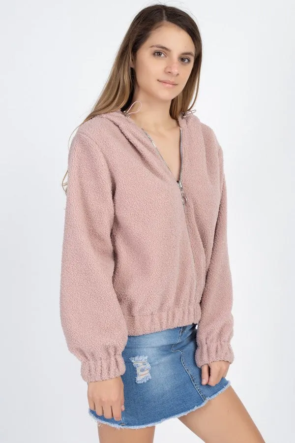 Faux Fur Drawstring Hooded Jacket