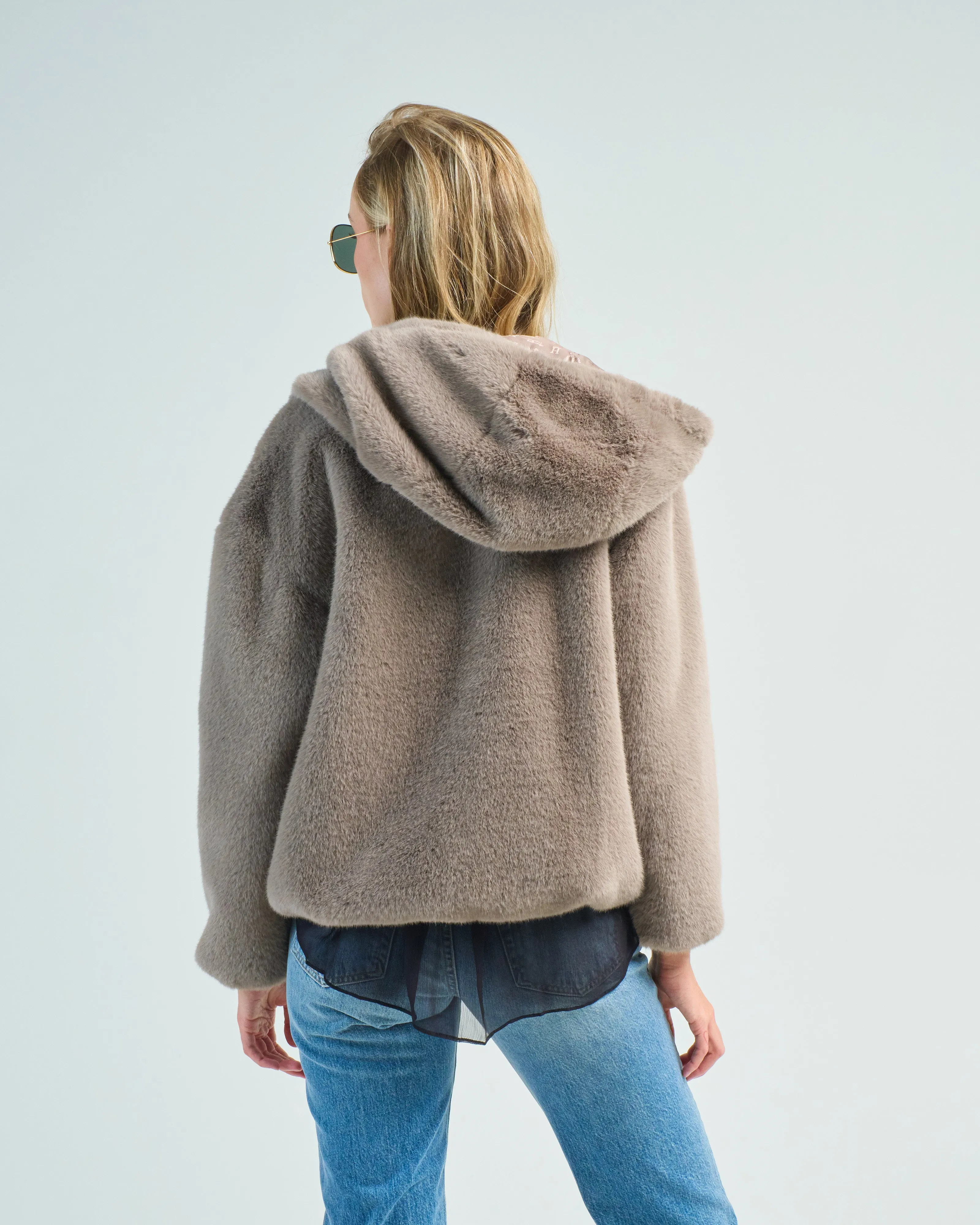 faux mink jacket w/ fixed hood