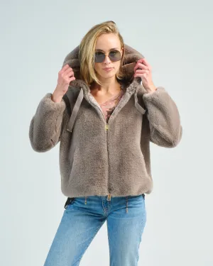 faux mink jacket w/ fixed hood
