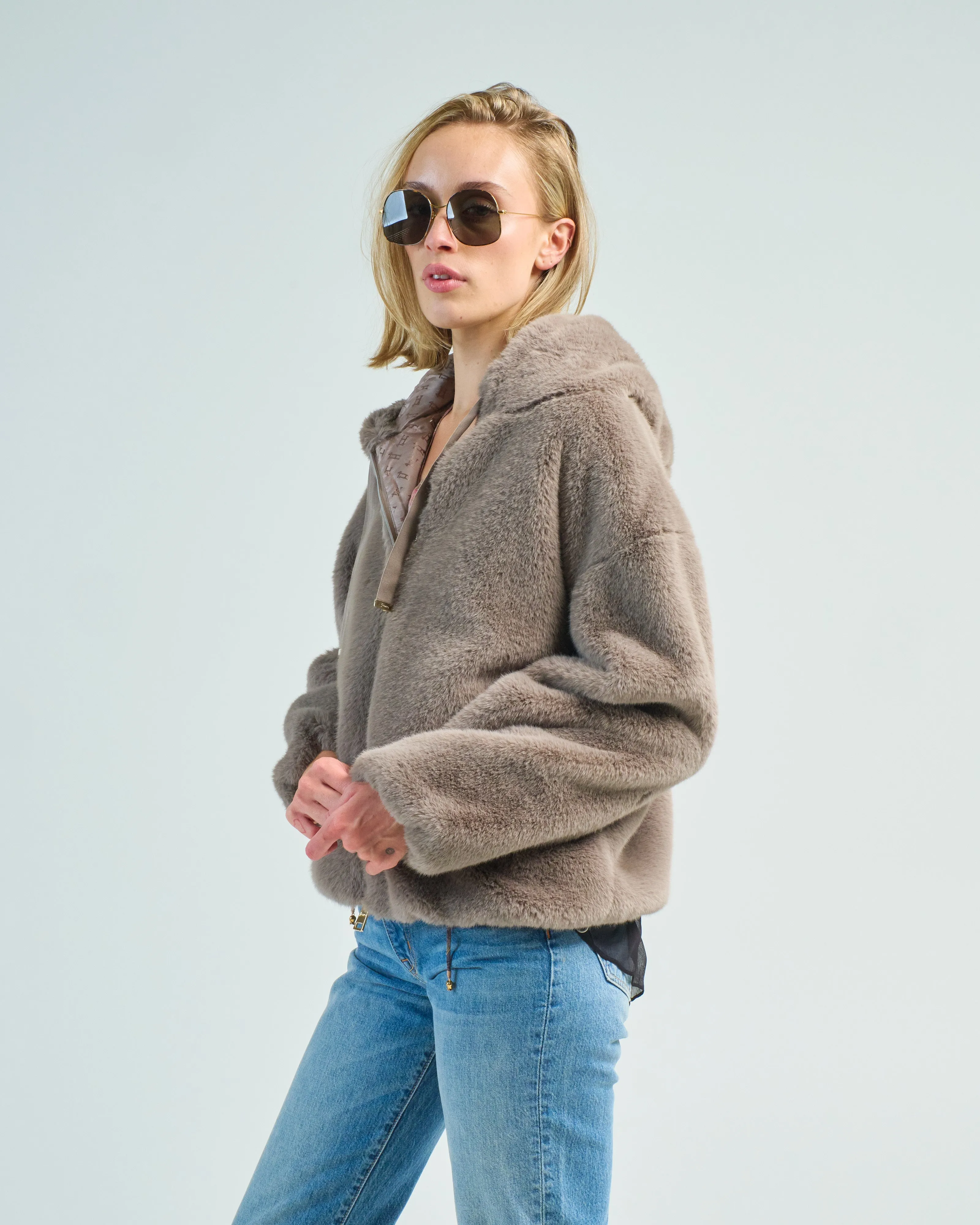 faux mink jacket w/ fixed hood