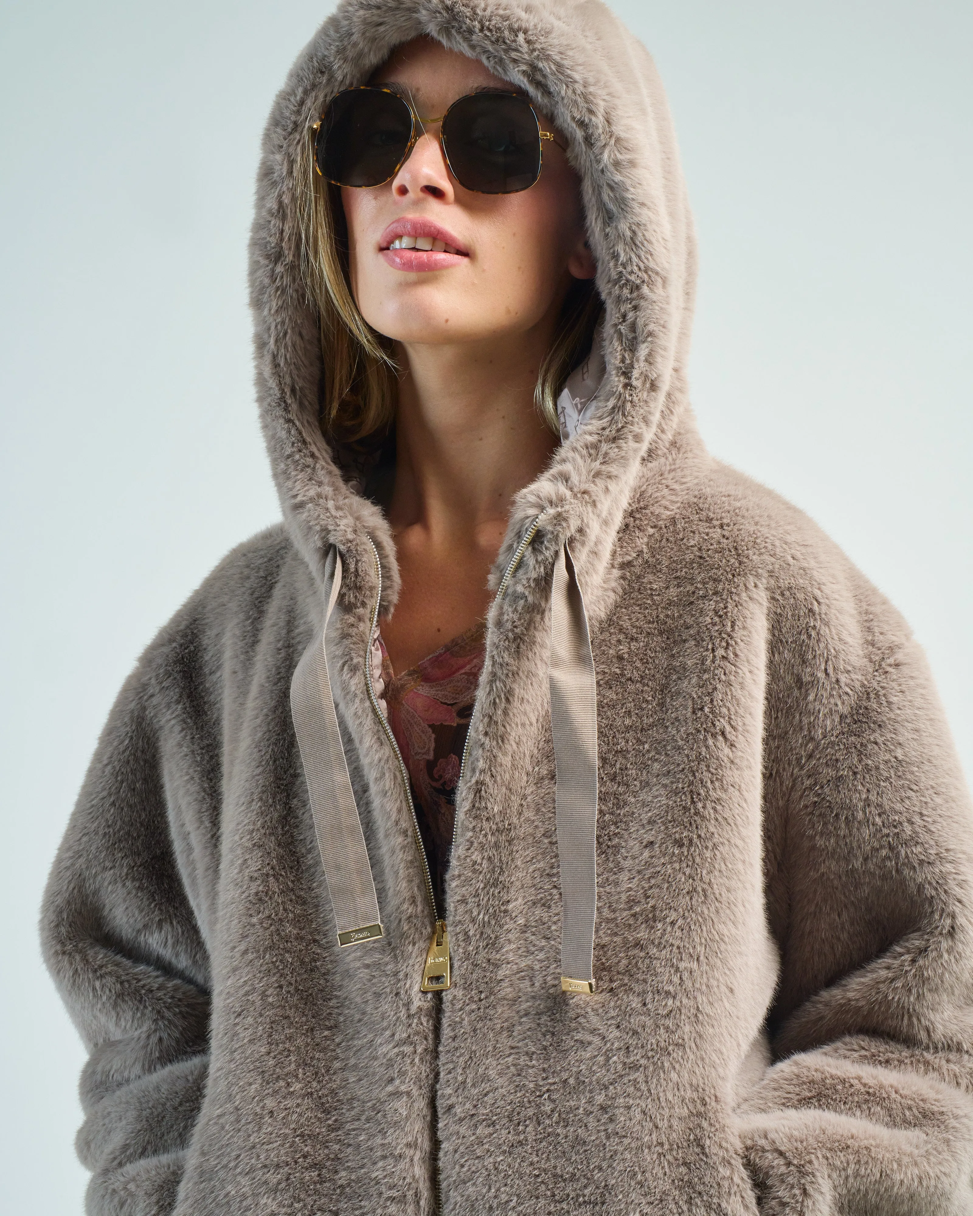 faux mink jacket w/ fixed hood