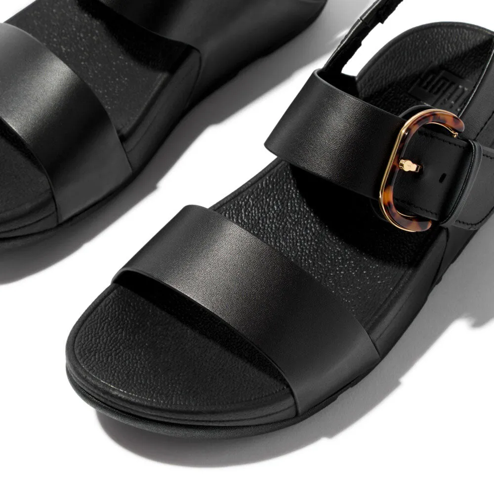 FitFlop Lulu Resin Buckle Leather Backstrap Sandals - All Black