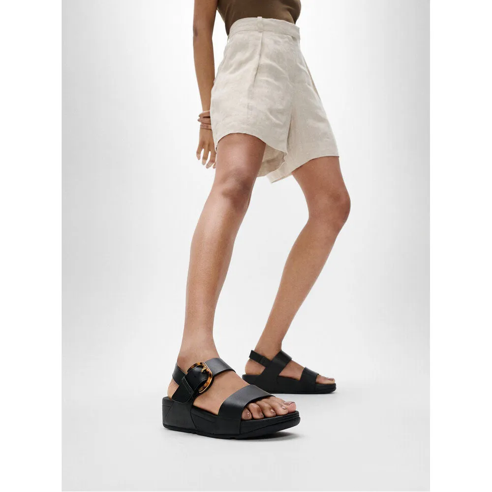 FitFlop Lulu Resin Buckle Leather Backstrap Sandals - All Black