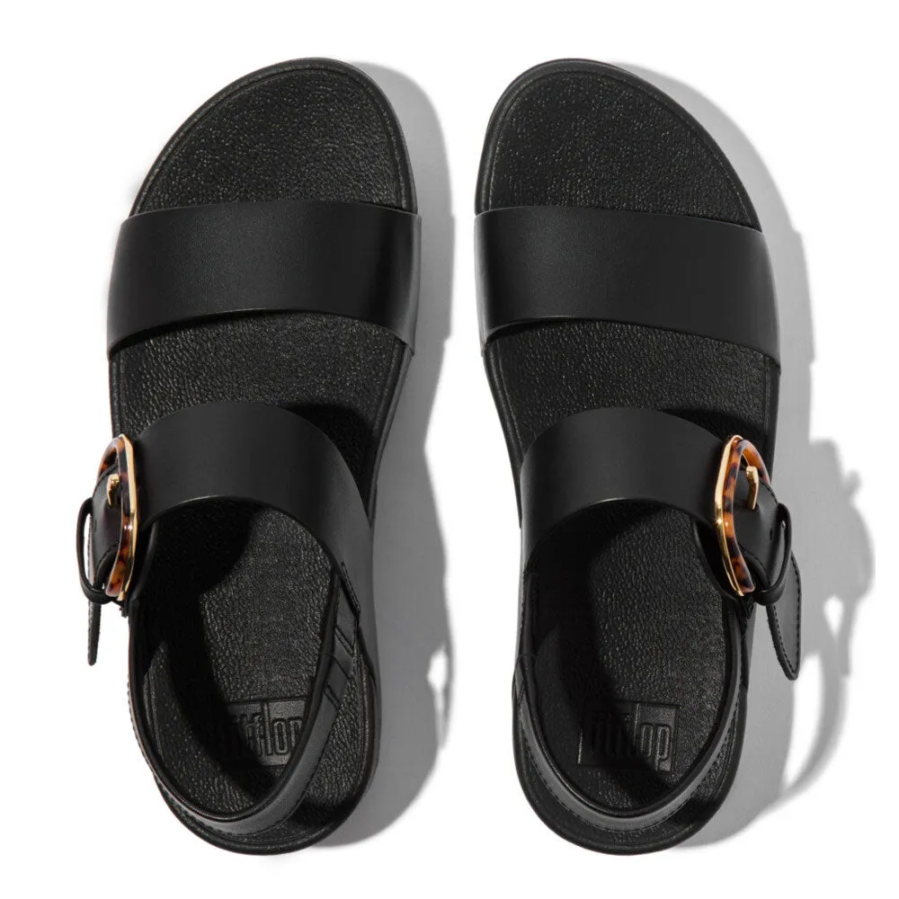 FitFlop Lulu Resin Buckle Leather Backstrap Sandals - All Black
