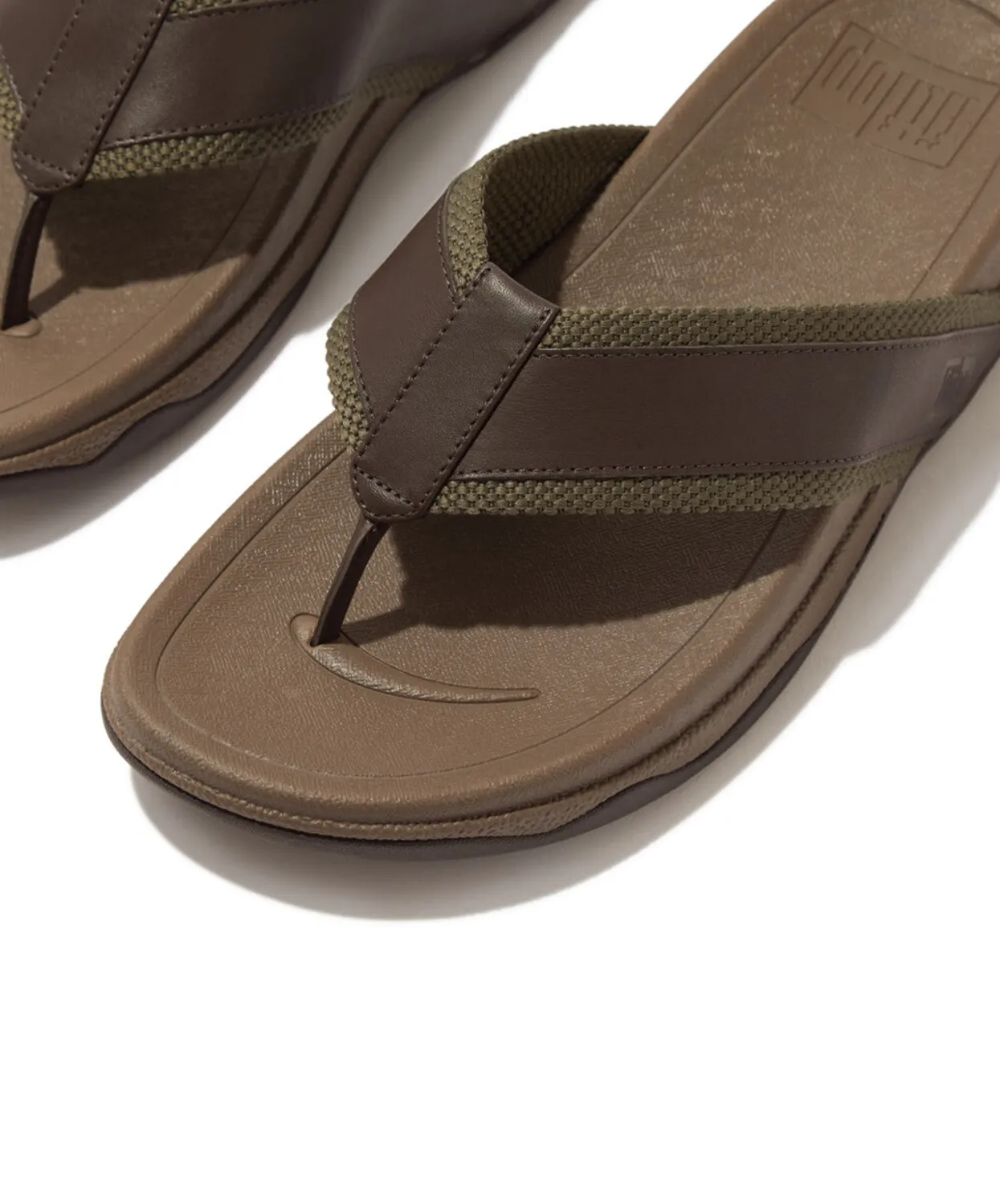 Fitflop Surfers Webbing/Leather Toe Post Mens Sandals Dark Olive