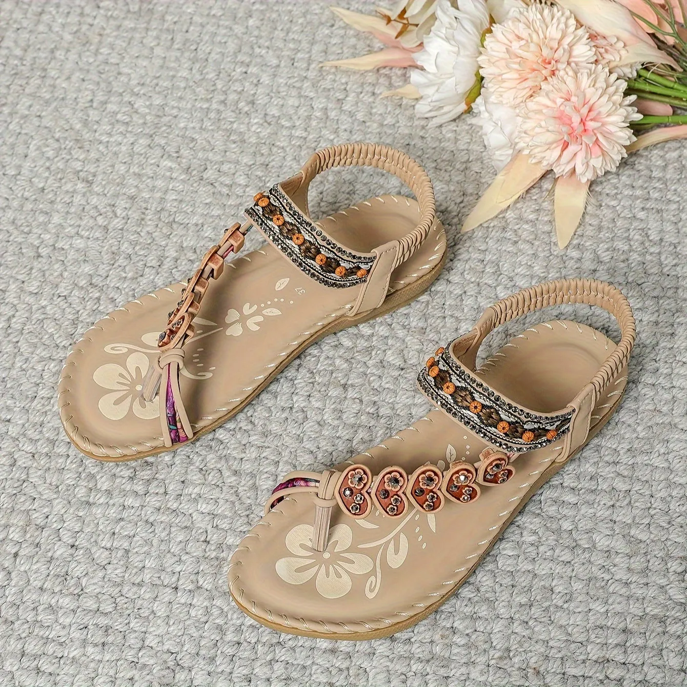 Floral Beaded Sandals | Boho Style | Comfortable and Unique