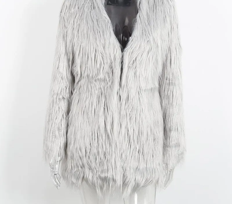 Fluffy faux fur coat women warm female outerwear Black elegant jacket coat hairy party overcoat