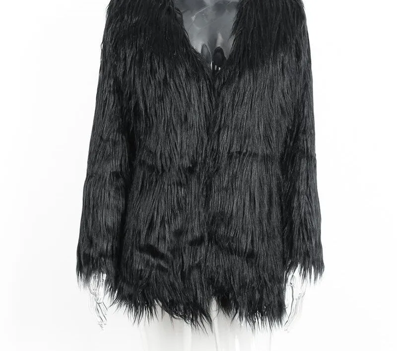 Fluffy faux fur coat women warm female outerwear Black elegant jacket coat hairy party overcoat