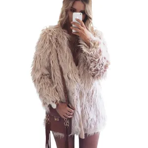 Fluffy faux fur coat women warm female outerwear Black elegant jacket coat hairy party overcoat
