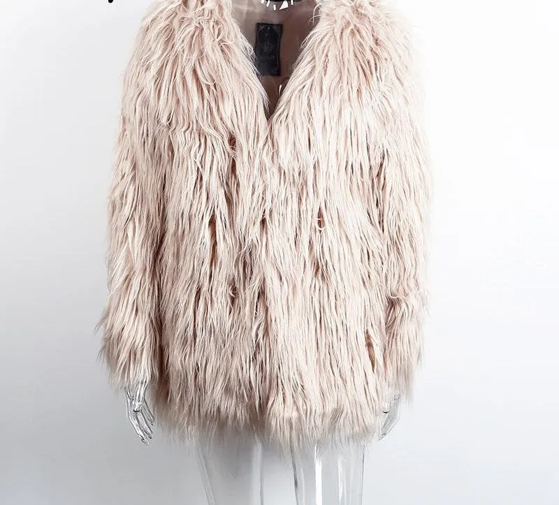 Fluffy faux fur coat women warm female outerwear Black elegant jacket coat hairy party overcoat