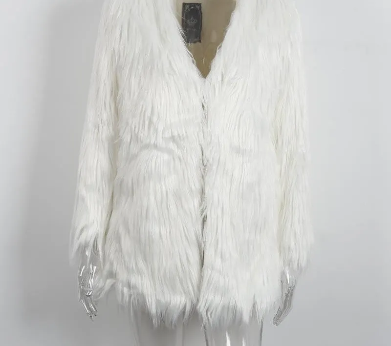 Fluffy faux fur coat women warm female outerwear Black elegant jacket coat hairy party overcoat
