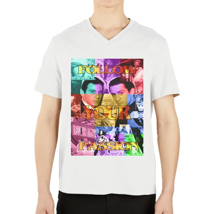 Follow Your Passion  Casual V-Neck Short Sleeve T-Shirts