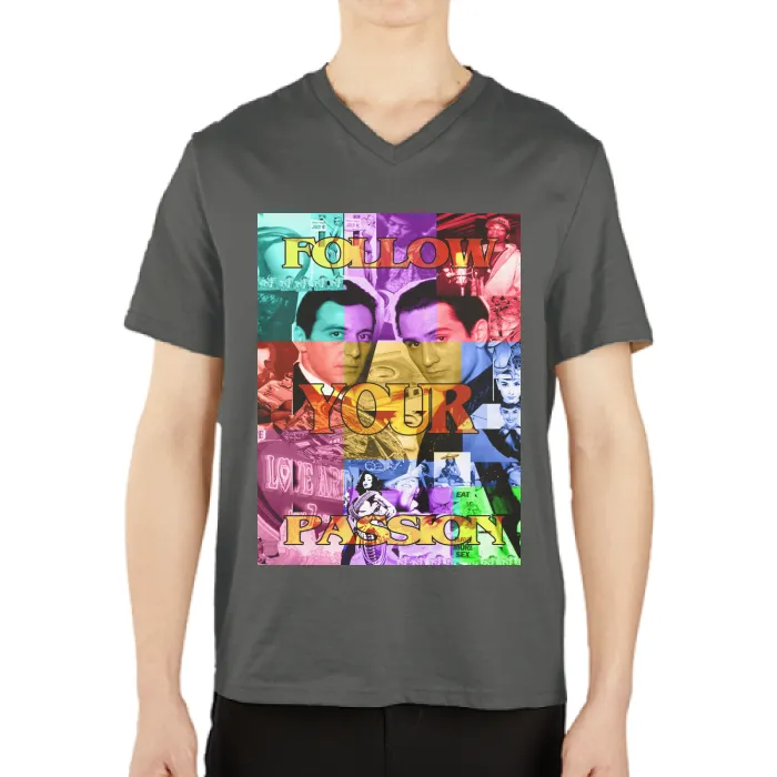 Follow Your Passion  Casual V-Neck Short Sleeve T-Shirts