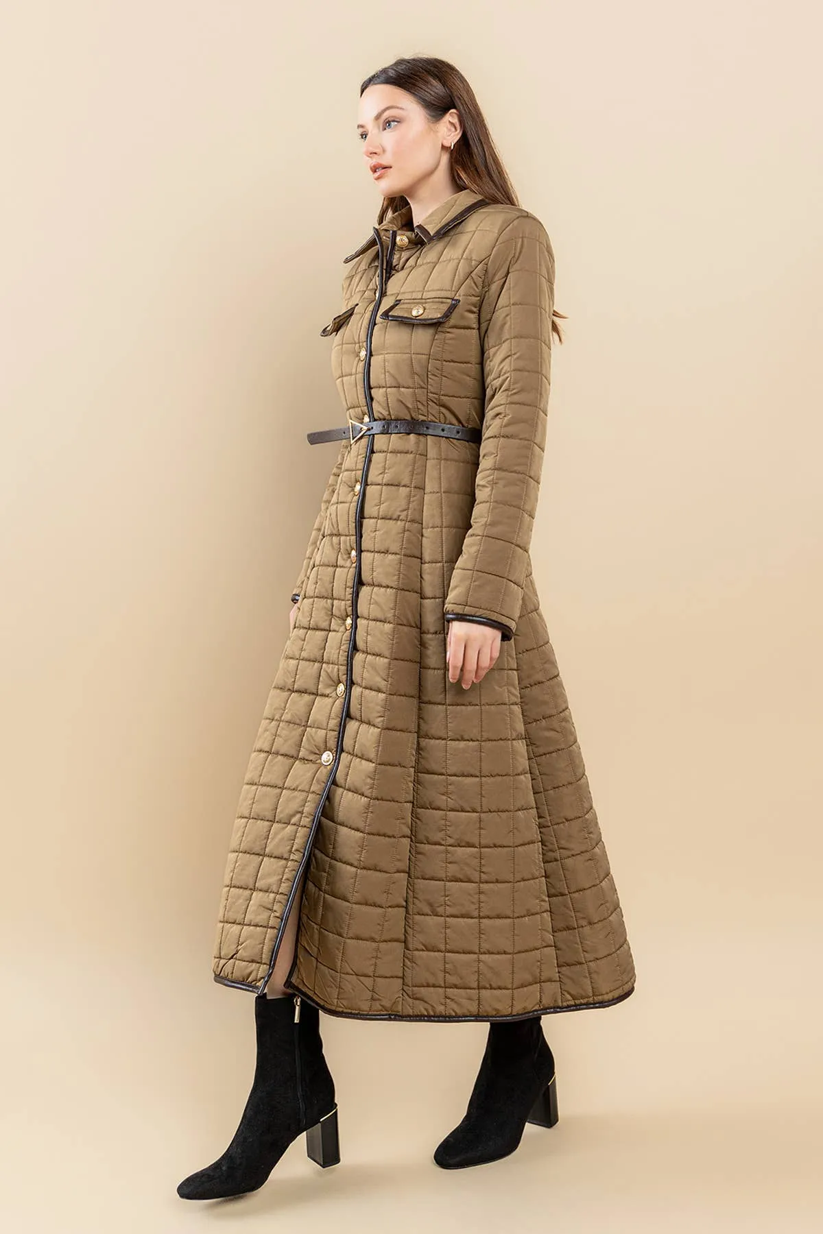 FULL SKIRT BUBBLE MAXI COAT: GOLD