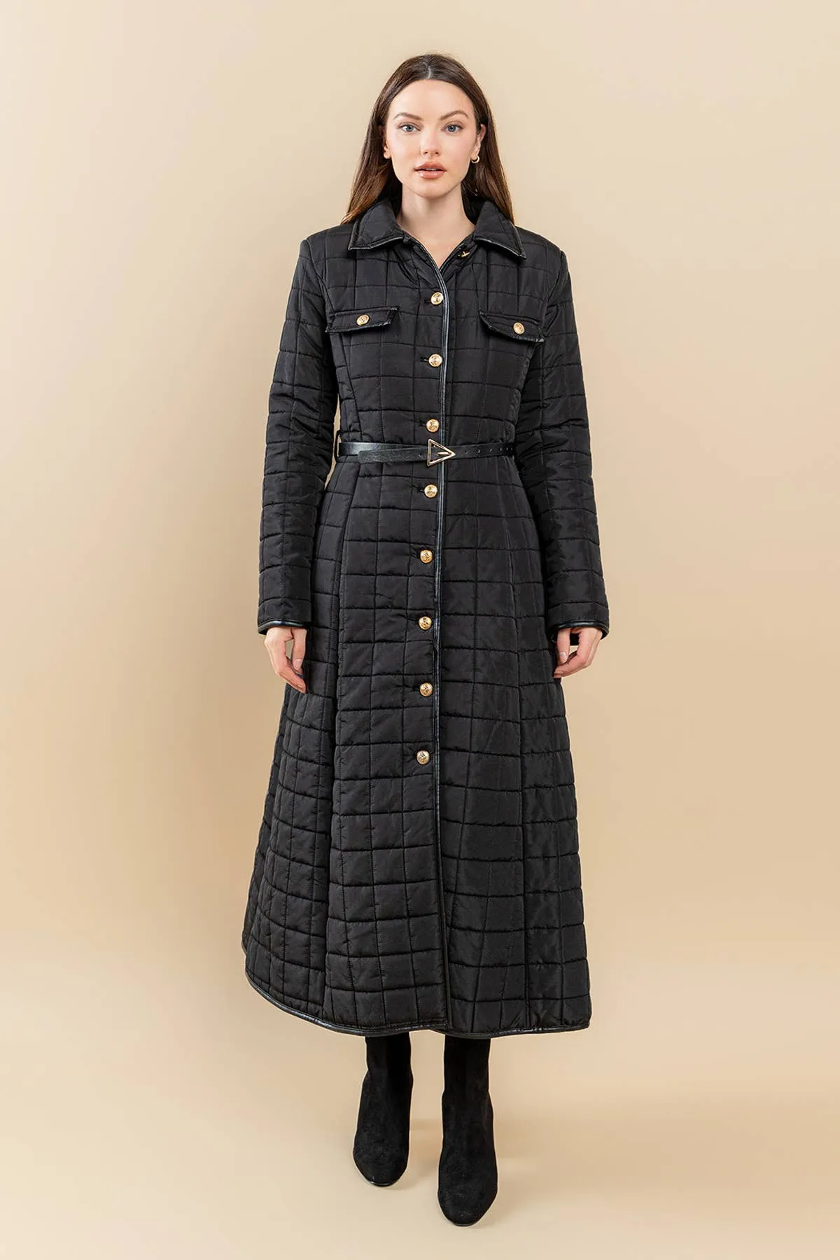 FULL SKIRT BUBBLE MAXI COAT: GOLD