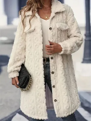Fuzzy Long Sleeve Button Up Longline Coat