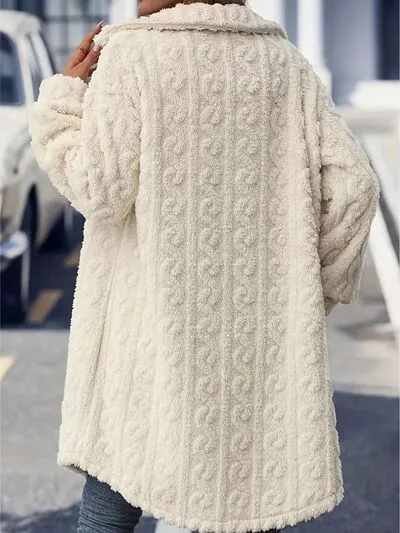 Fuzzy Long Sleeve Button Up Longline Coat