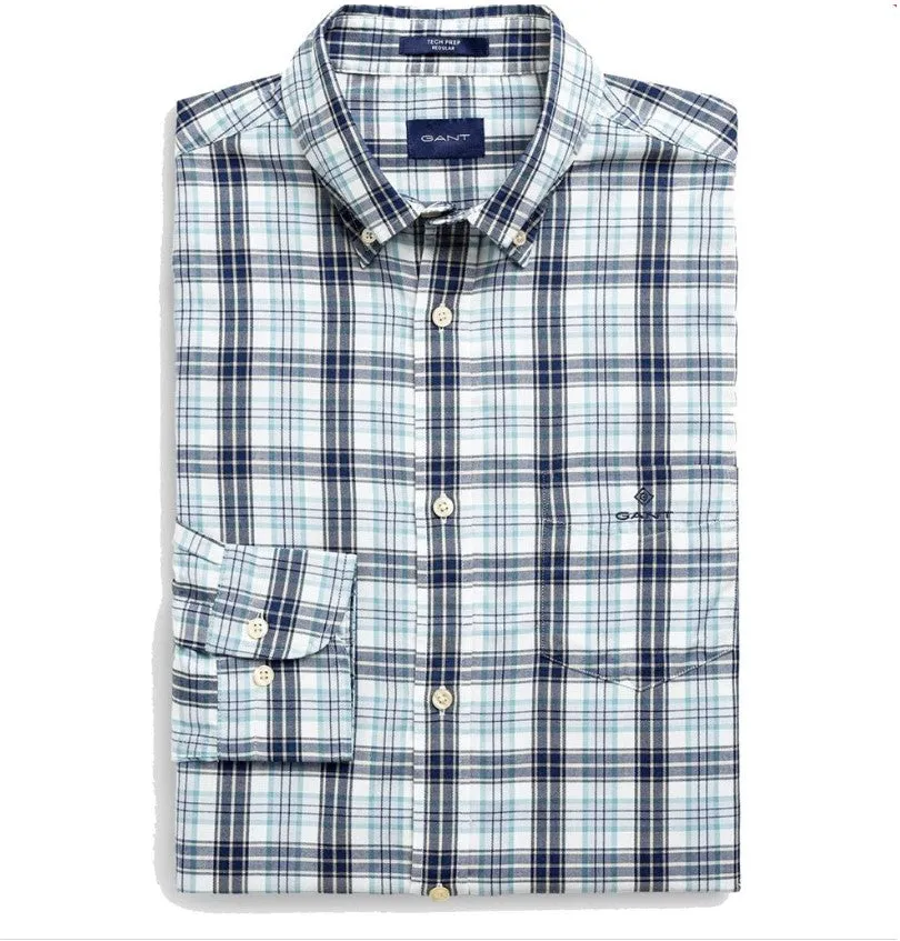 GANT Eggshell Tech Prep Indigo Check Button Down Shirt 3018530 Size M NWT