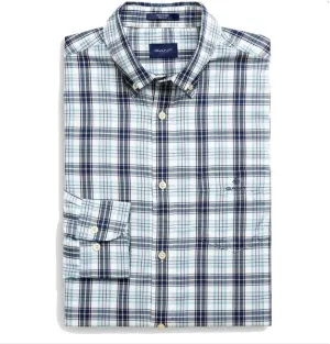 GANT Eggshell Tech Prep Indigo Check Button Down Shirt 3018530 Size M NWT