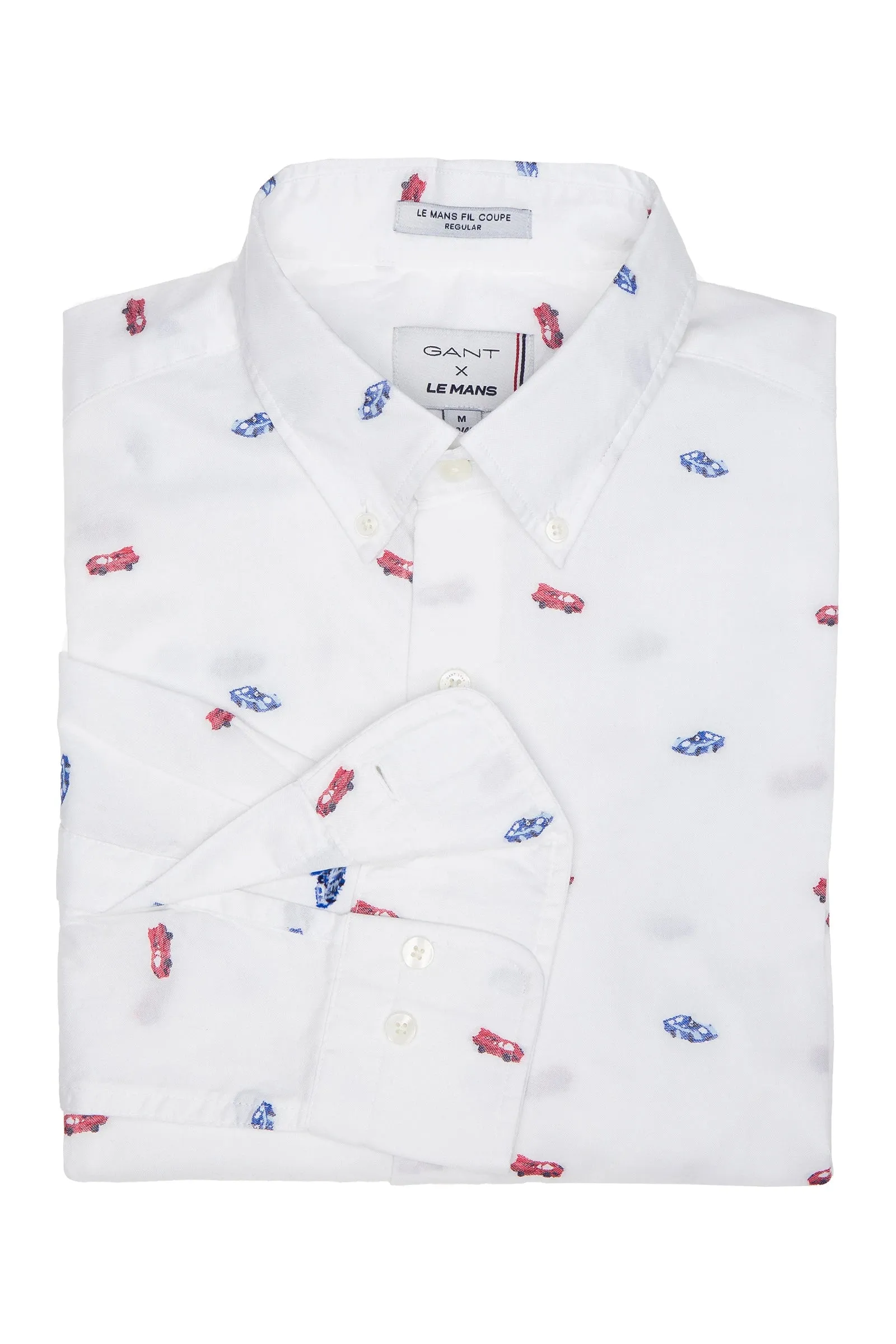 GANT LE MANS White Fast Cars Fil Coupe Button Down Shirt 3016830 Size Medium