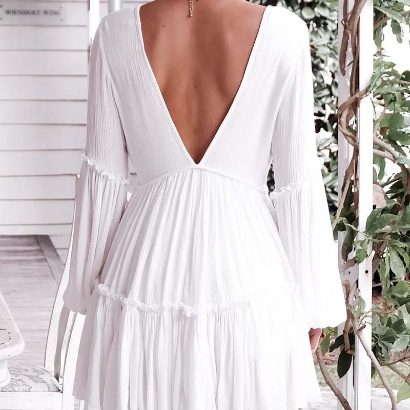 Ginevra Boho Chic V-Neck Long Sleeve Mini Dress