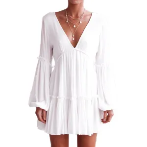 Ginevra Boho Chic V-Neck Long Sleeve Mini Dress