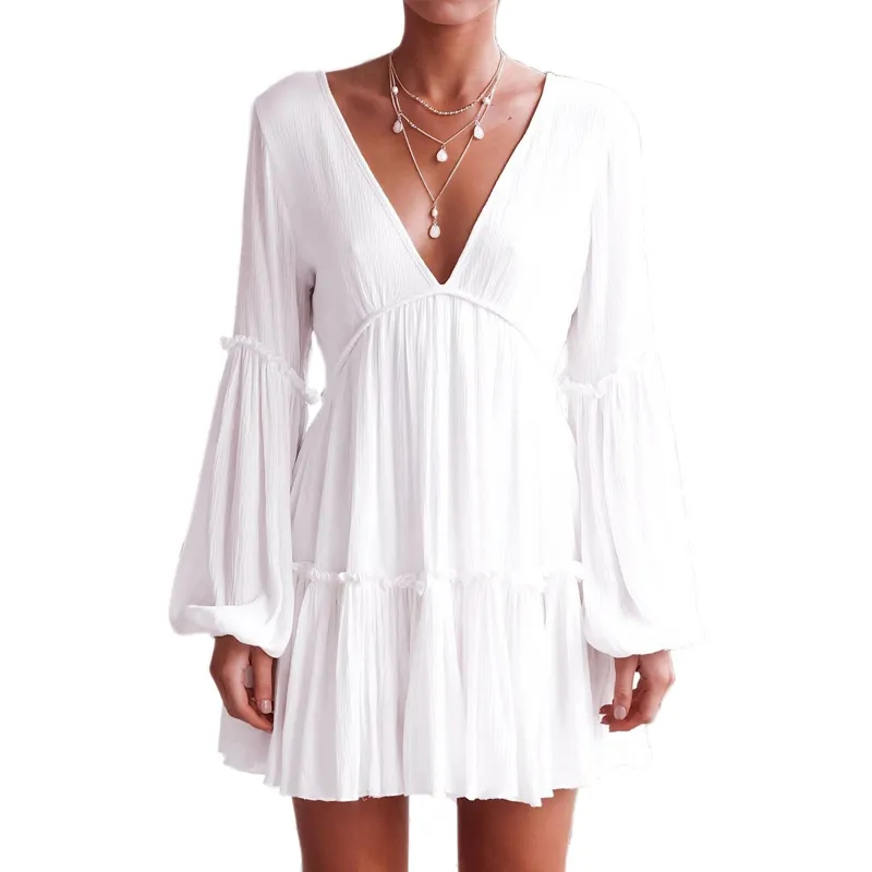 Ginevra Boho Chic V-Neck Long Sleeve Mini Dress
