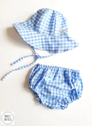 Gingham Wide Brim Sunhat and Bloomer Set