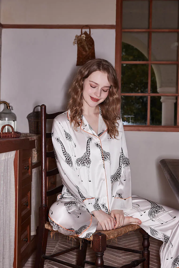 Giraffe Print Satin Pajama Set