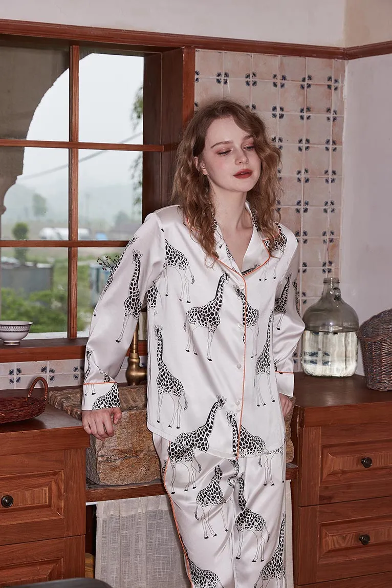Giraffe Print Satin Pajama Set