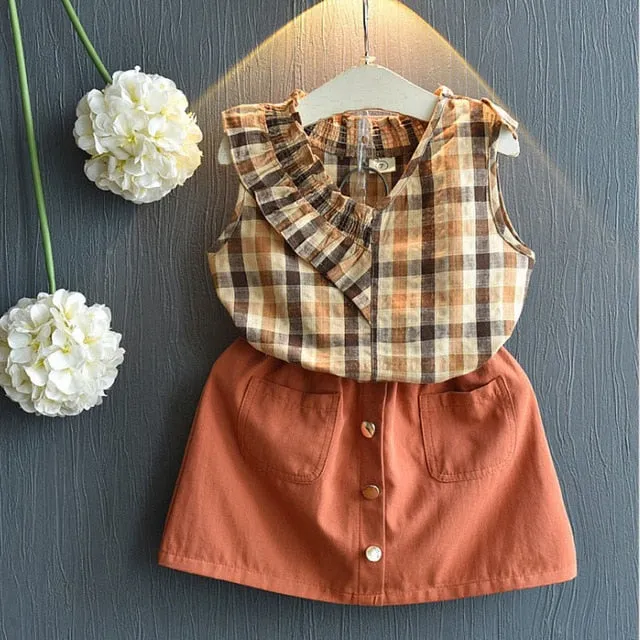 Girl Floral Sleeveless T-shirt Solid Shorts 2PCS Suit Fashion 3-7T