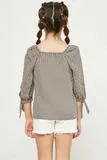 Girls Gingham Tie Sleeve Buttoned Blouse