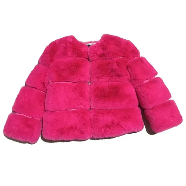 Girls' Winter Faux Fur Coat - Long Sleeve Jacket
