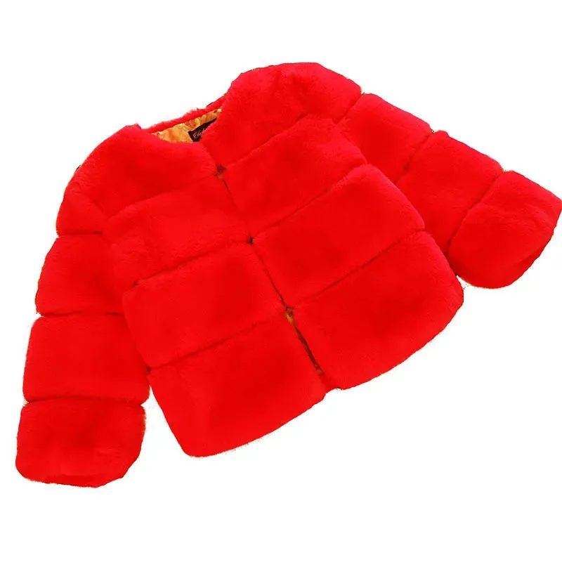 Girls' Winter Faux Fur Coat - Long Sleeve Jacket