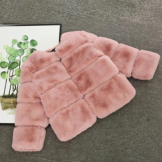 Girls' Winter Faux Fur Coat - Long Sleeve Jacket