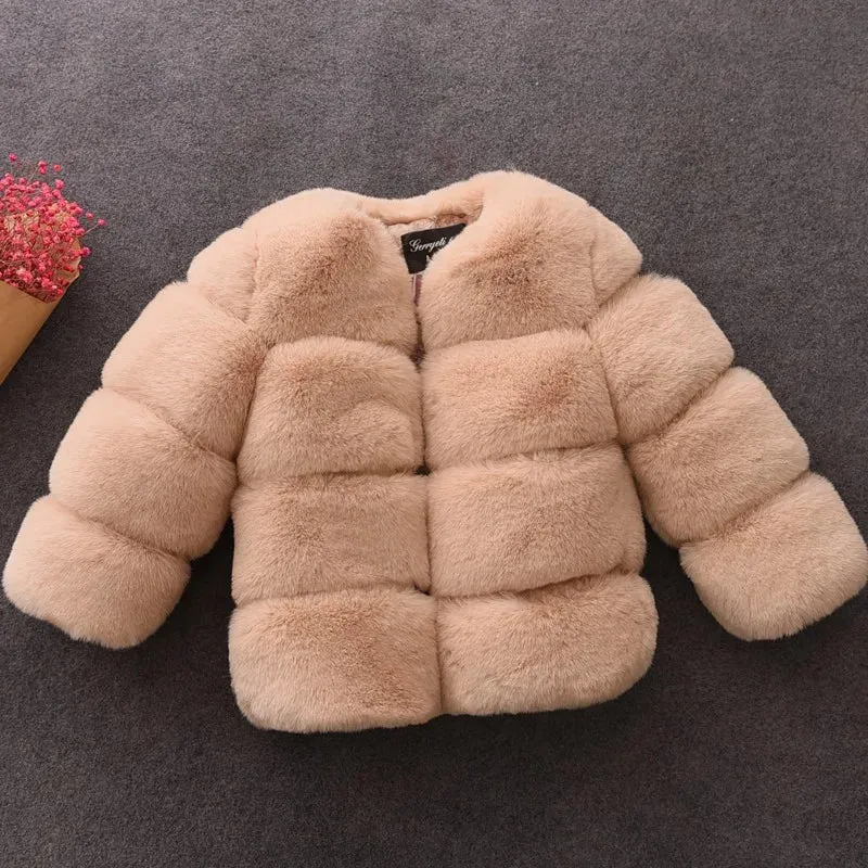 Girls' Winter Faux Fur Coat - Long Sleeve Jacket