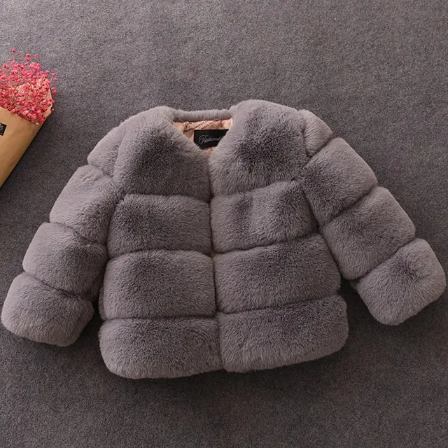 Girls' Winter Faux Fur Coat - Long Sleeve Jacket