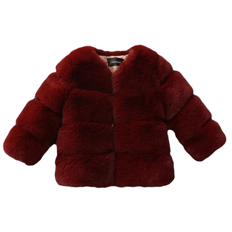 Girls' Winter Faux Fur Coat - Long Sleeve Jacket