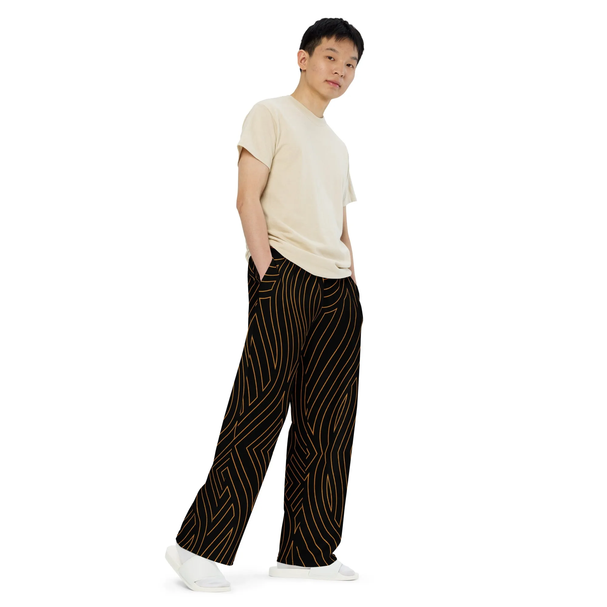 Gold Abstract Wide-leg Pants