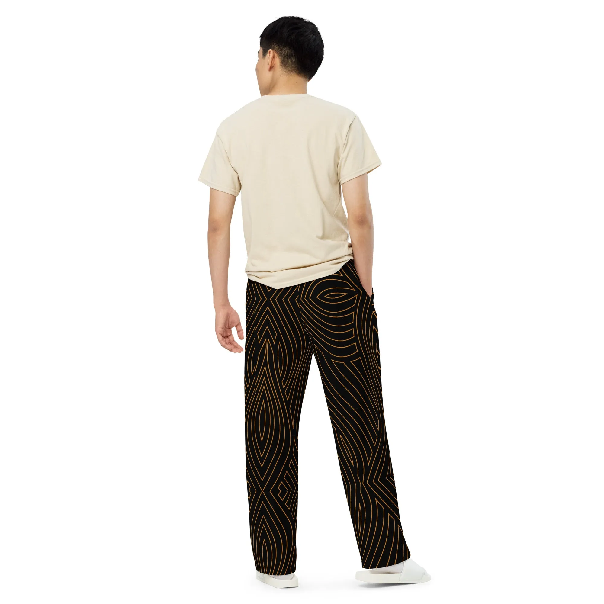 Gold Abstract Wide-leg Pants