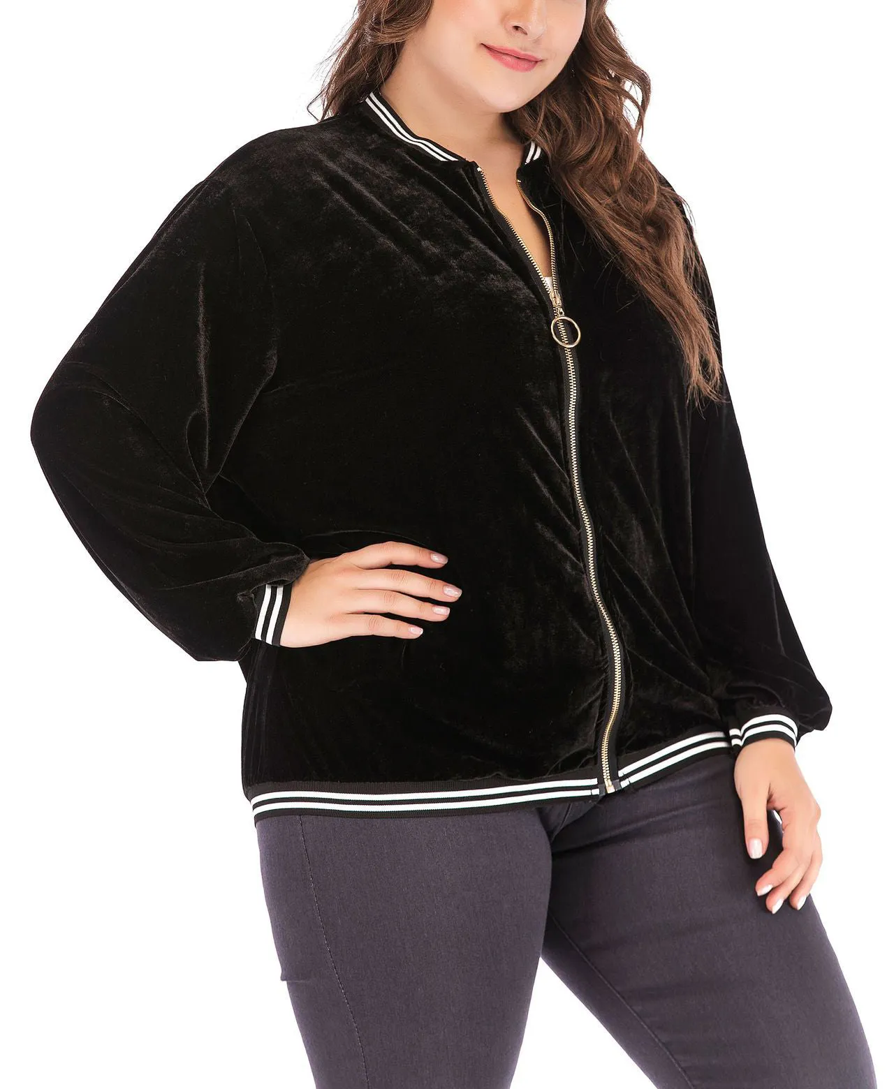 Gold Velvet Long Sleeve Plus Size Coat