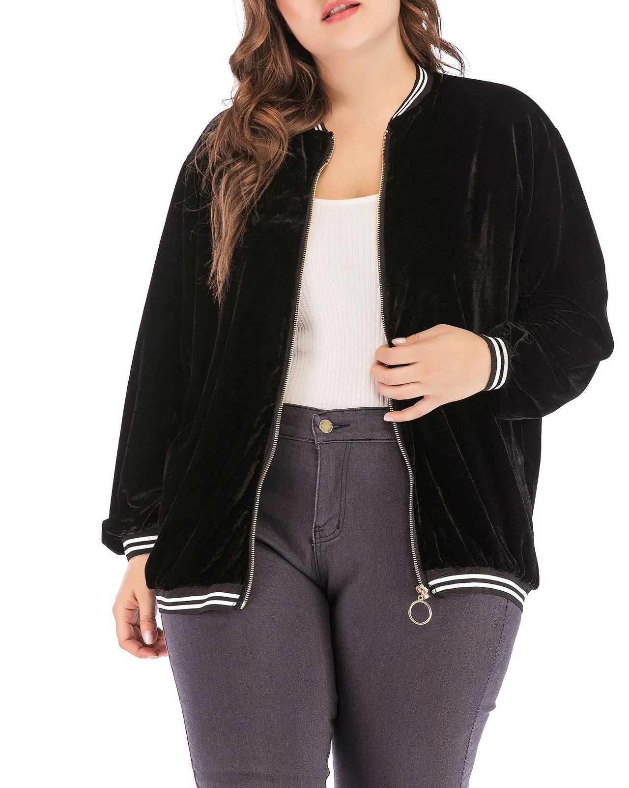 Gold Velvet Long Sleeve Plus Size Coat
