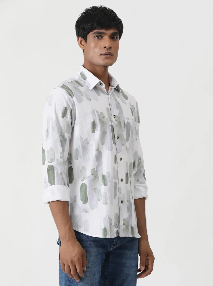 Green Printed Slim Fit Casual Shirt | Greenfibre