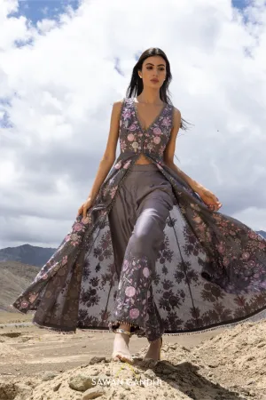 Grey appliques sequins cape
