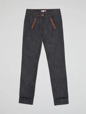 Grey Folded Hem Jeans