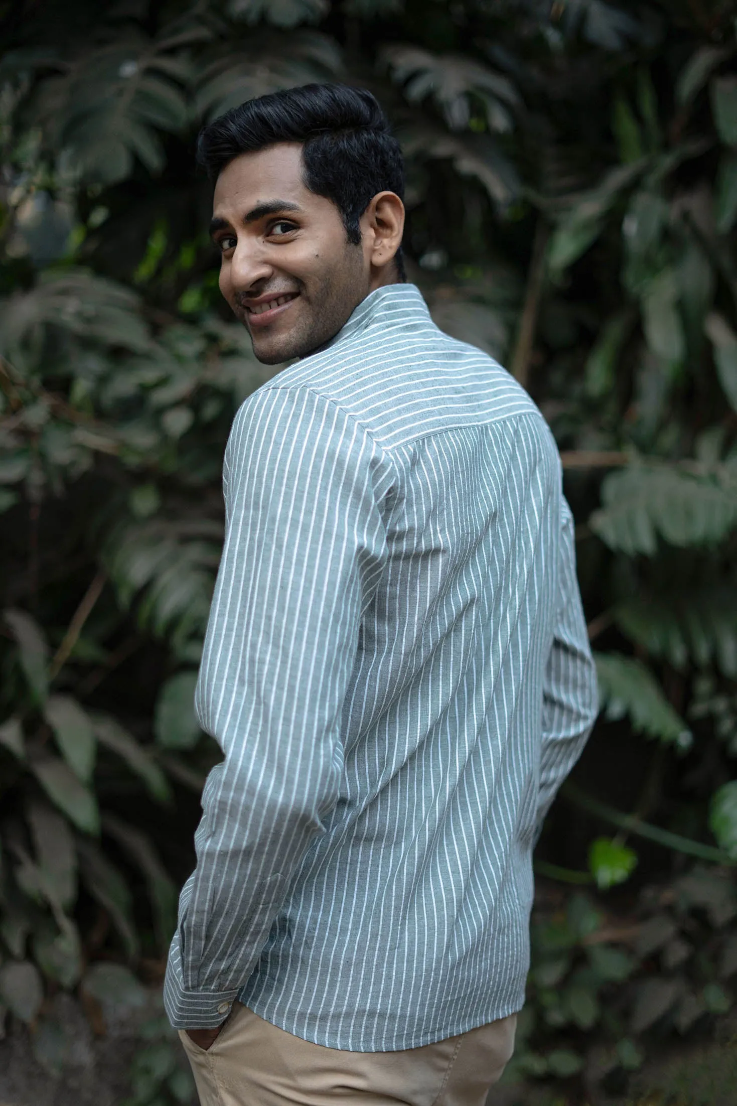 Greyish Green Stripes · Button Down Collar · Full Sleeve Shirt